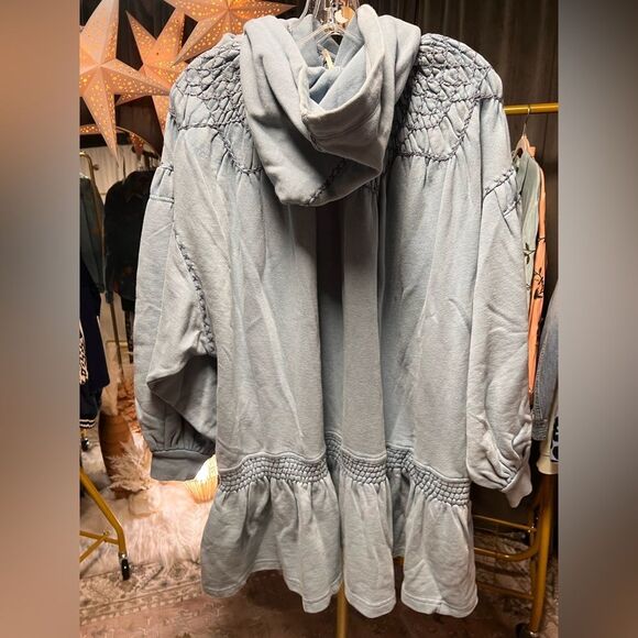 Free People Marty Smocked Hoodie Sweatshirt Mini Dress Mountain Spring- NWOT - Picture 9 of 11